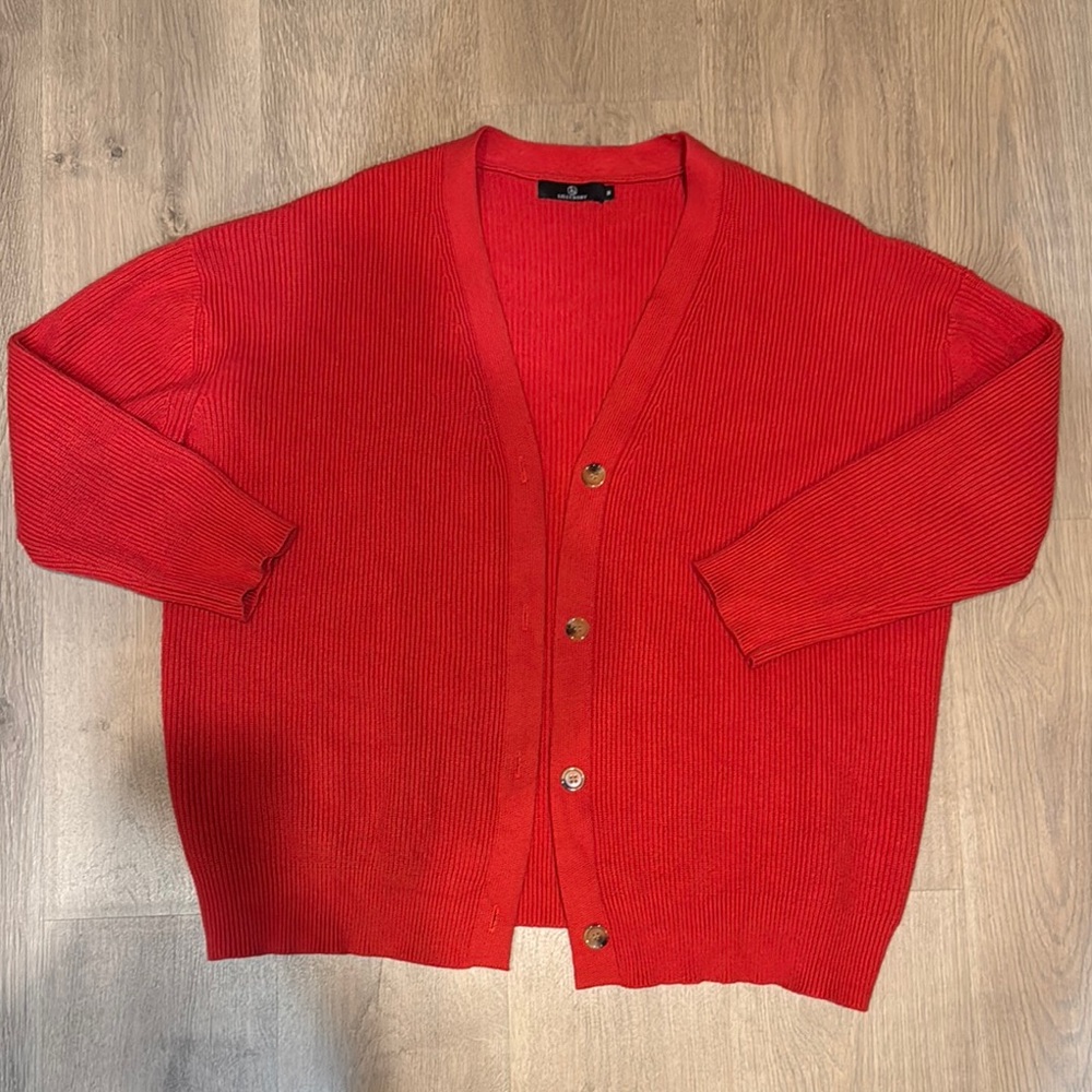Red Cardigan Sweater with Long Sleeves and V-Neck